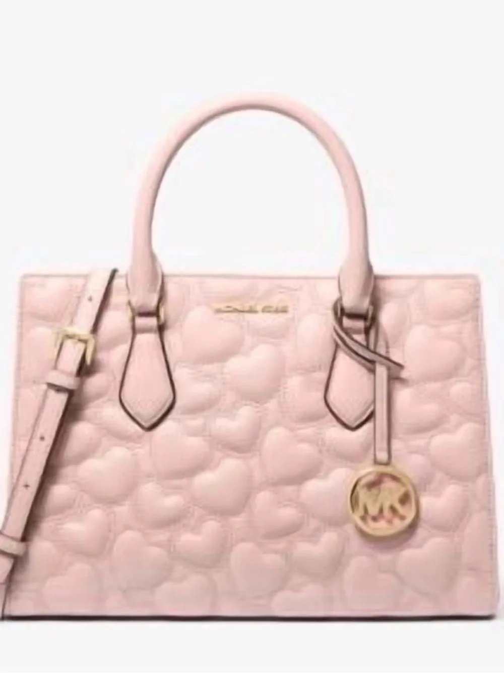 Michael Kors Light Pink Quilted Heart Satchel with Gold Hardware